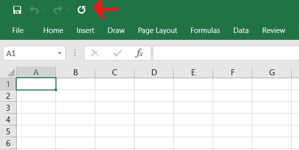 Spreadsheet showing the Repeat command in the Quick Access Toolbar.